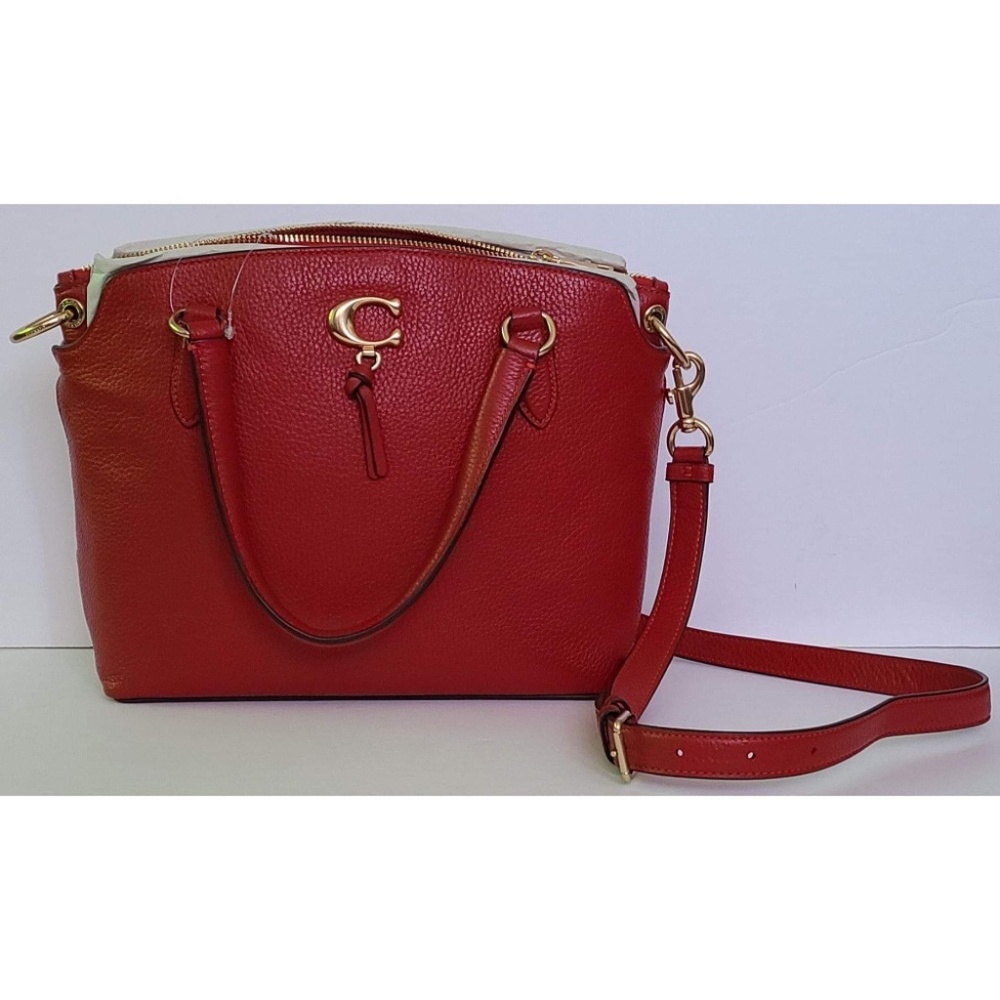 COACH Pebbled leather REMI red satchel top crossbody NWT